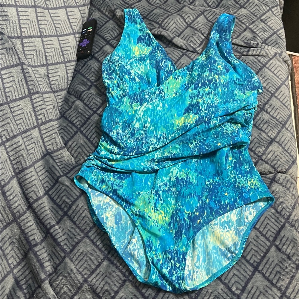 L.L. Bean Blue & Aqua Print One-Piece Swimsuit
